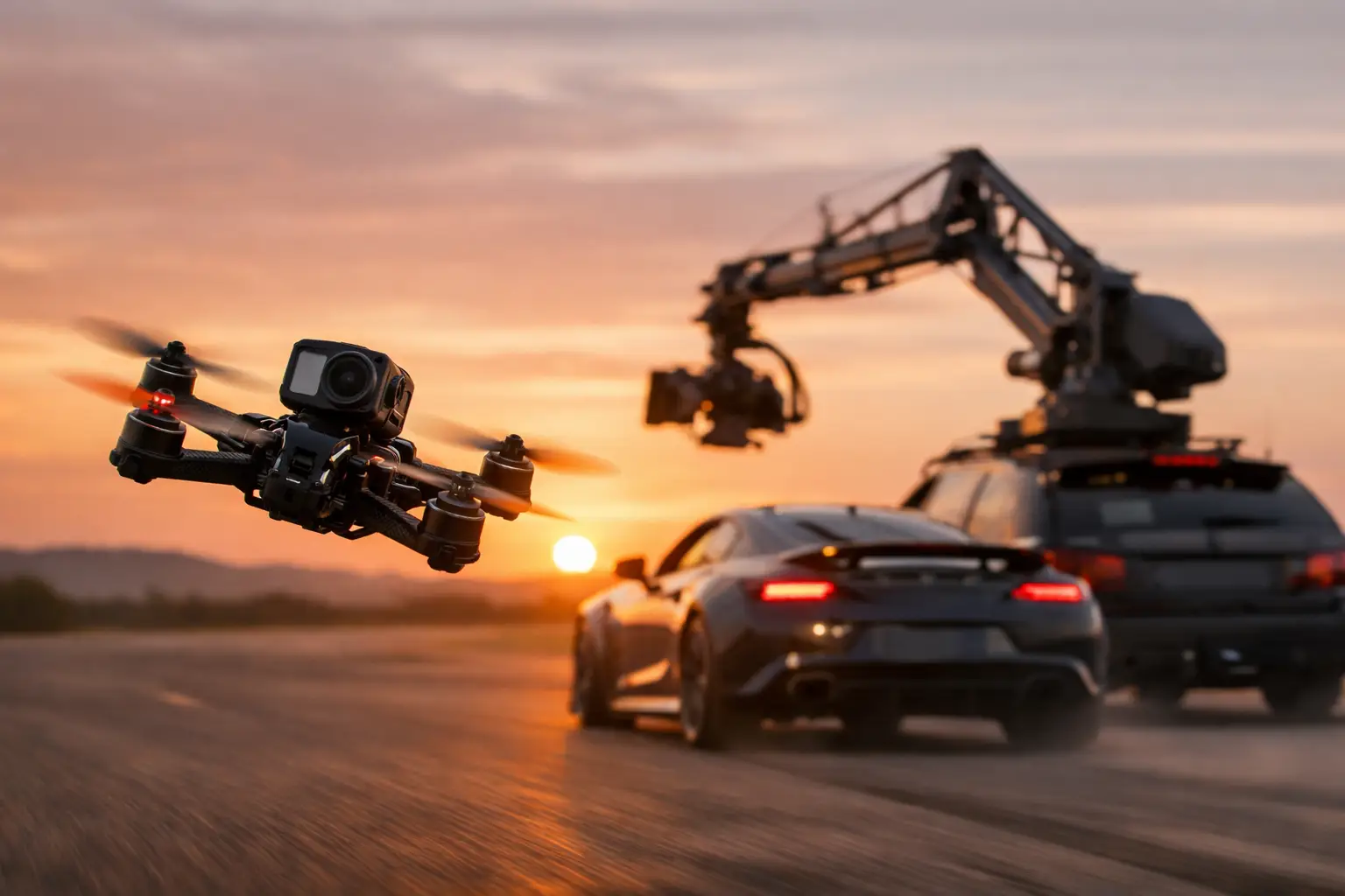 Exemple de poursuite drone FPV cinéma en tournage