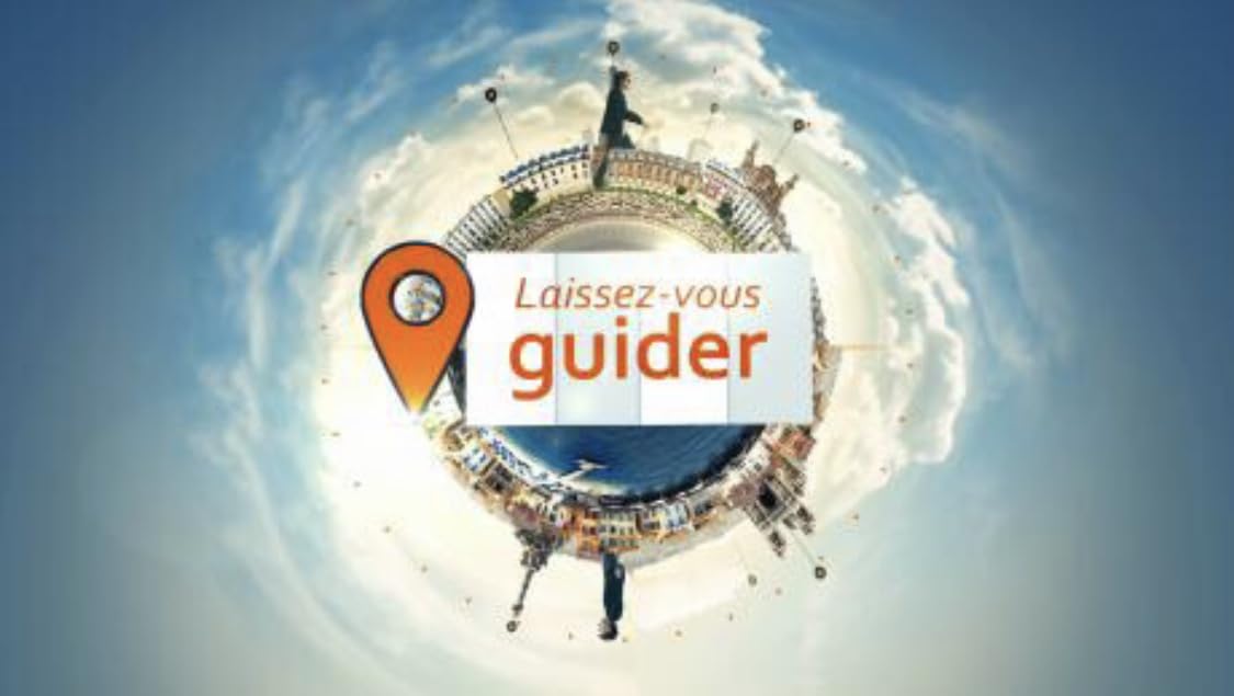 Laissez-vous guider promotional image, with the programme title in a circular panoramic landscape